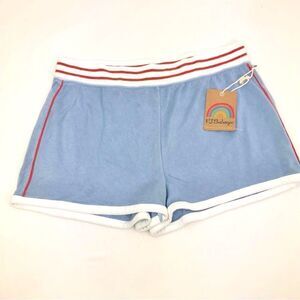 PJ Salvage Light Blue Terry Lounge Shorts with Red White Track Stripe NEW